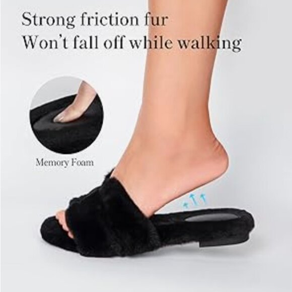 Stratuxx Kaze Fur Slippers Slides Sandals Open Toe Memory Foam *Women's Size 8* - Picture 3 of 5